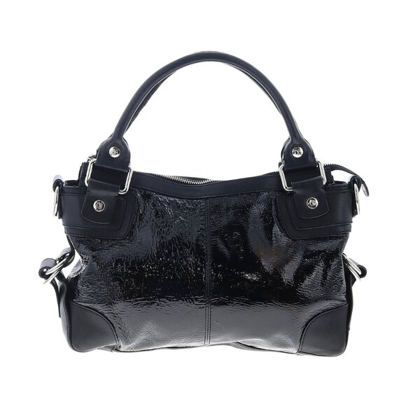 djp Donald J Pliner Lipgloss Patent Leather Satchel Shoulder Bag Black Tote - Picture 2 of 12